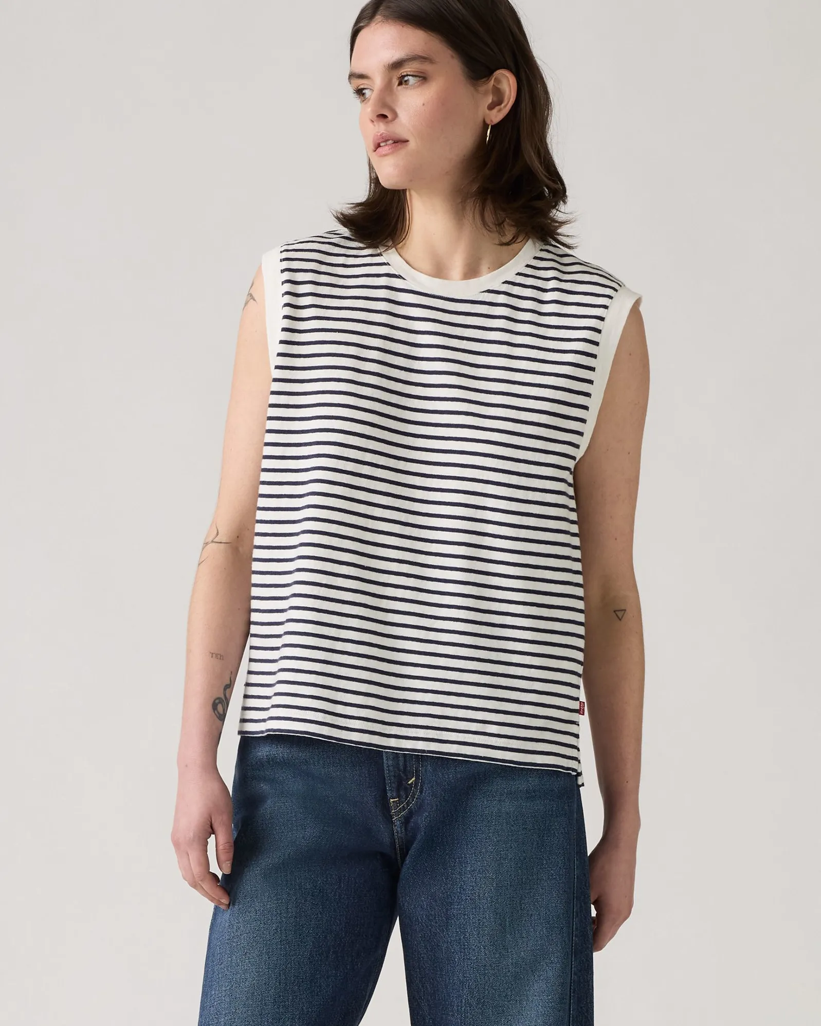 Fit Routine Smart Casual Levi's? Womens Boxy Tank Top - Emmi Stripe Peacoat Slub