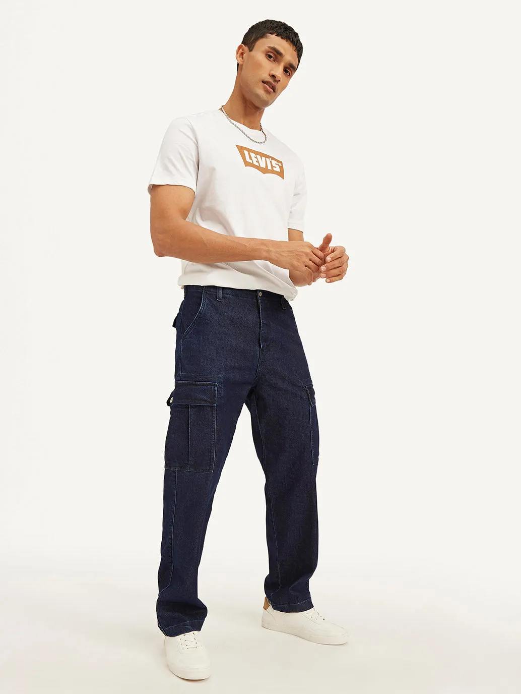 Always Fits Well Premium Professional Wear Unisex Wear Men's Navy Blue Straight Fit Mid Rise Cargo Jeans