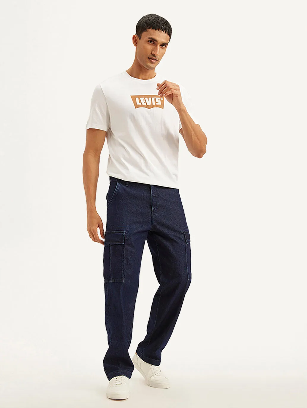 Artist Vibe Durable Men's Navy Blue Straight Fit Mid Rise Cargo Jeans