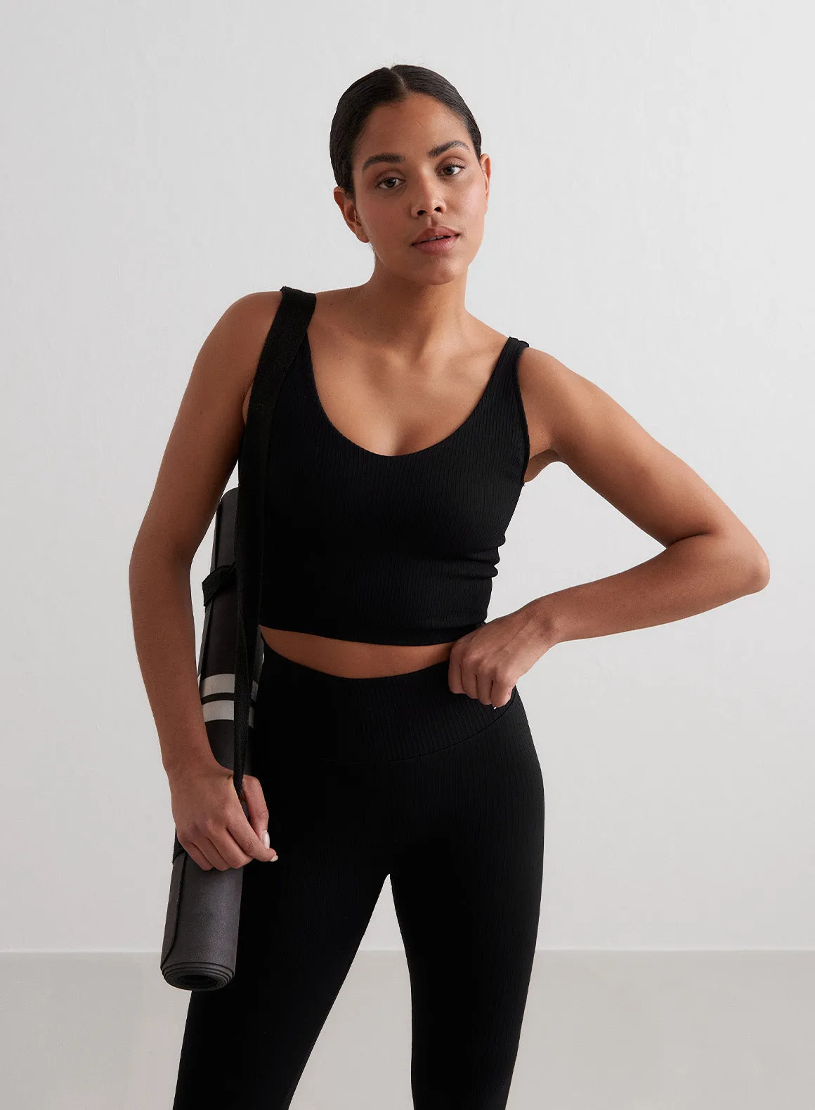 Sweat Wicking Ribbing Black Ribbed Seamless Bralette