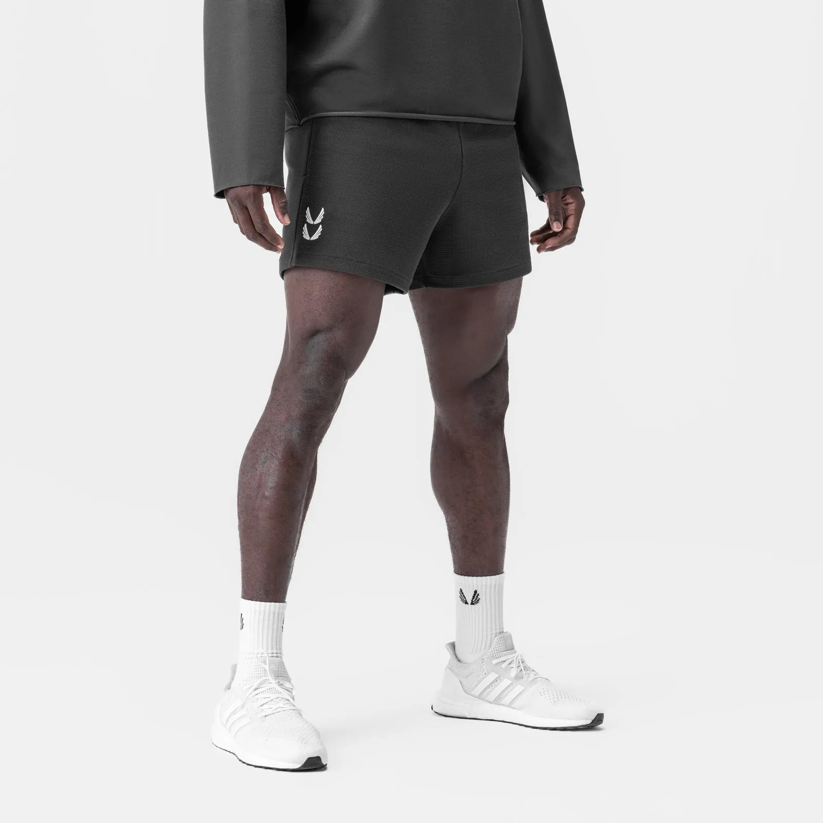mid-rise Double Layered Knees 0954. Waffle Knit Sweat Short - Space Grey