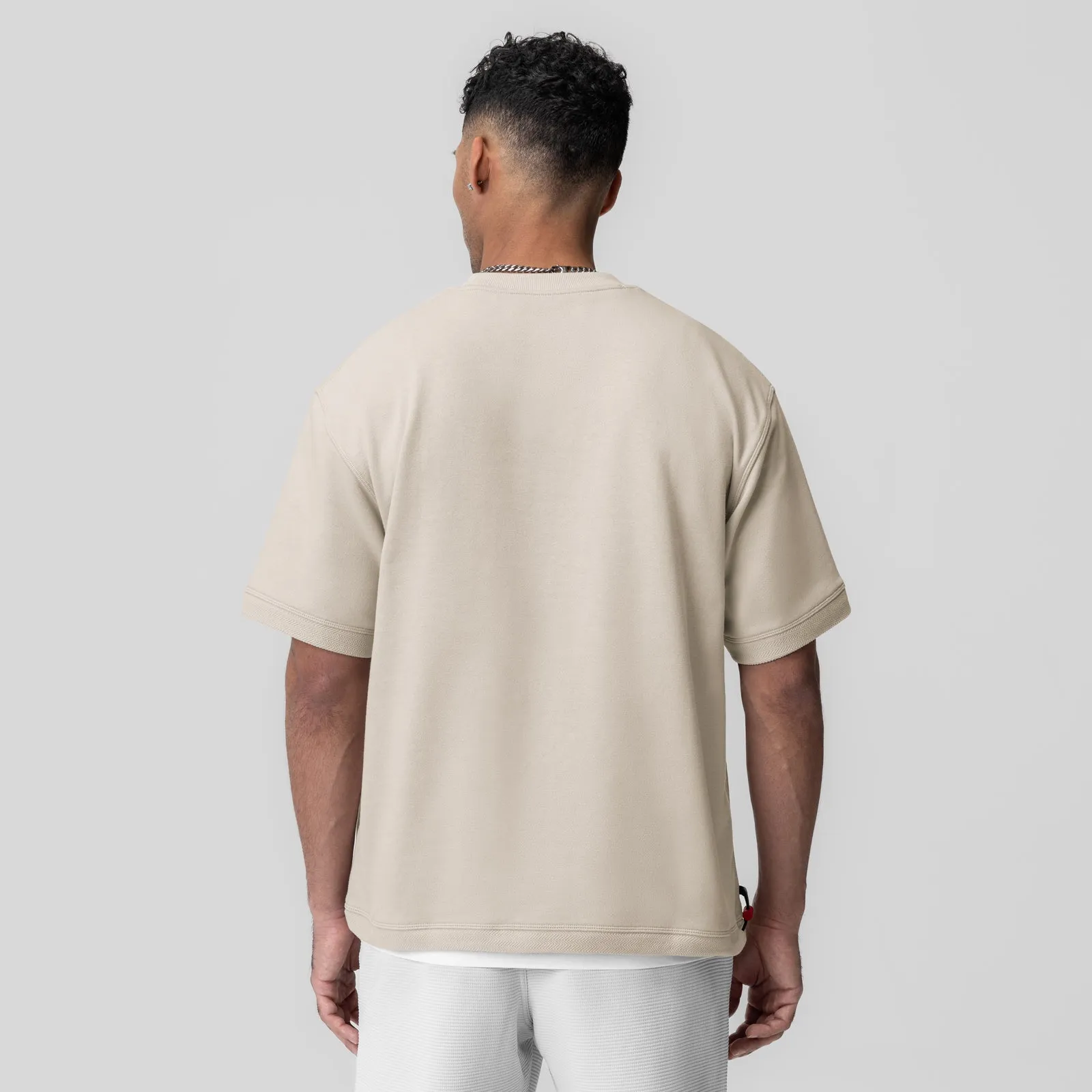 1026. Herringbone Terry Oversized Cinch Tee - Chai Functional Side Gussets Relax Comfort Style