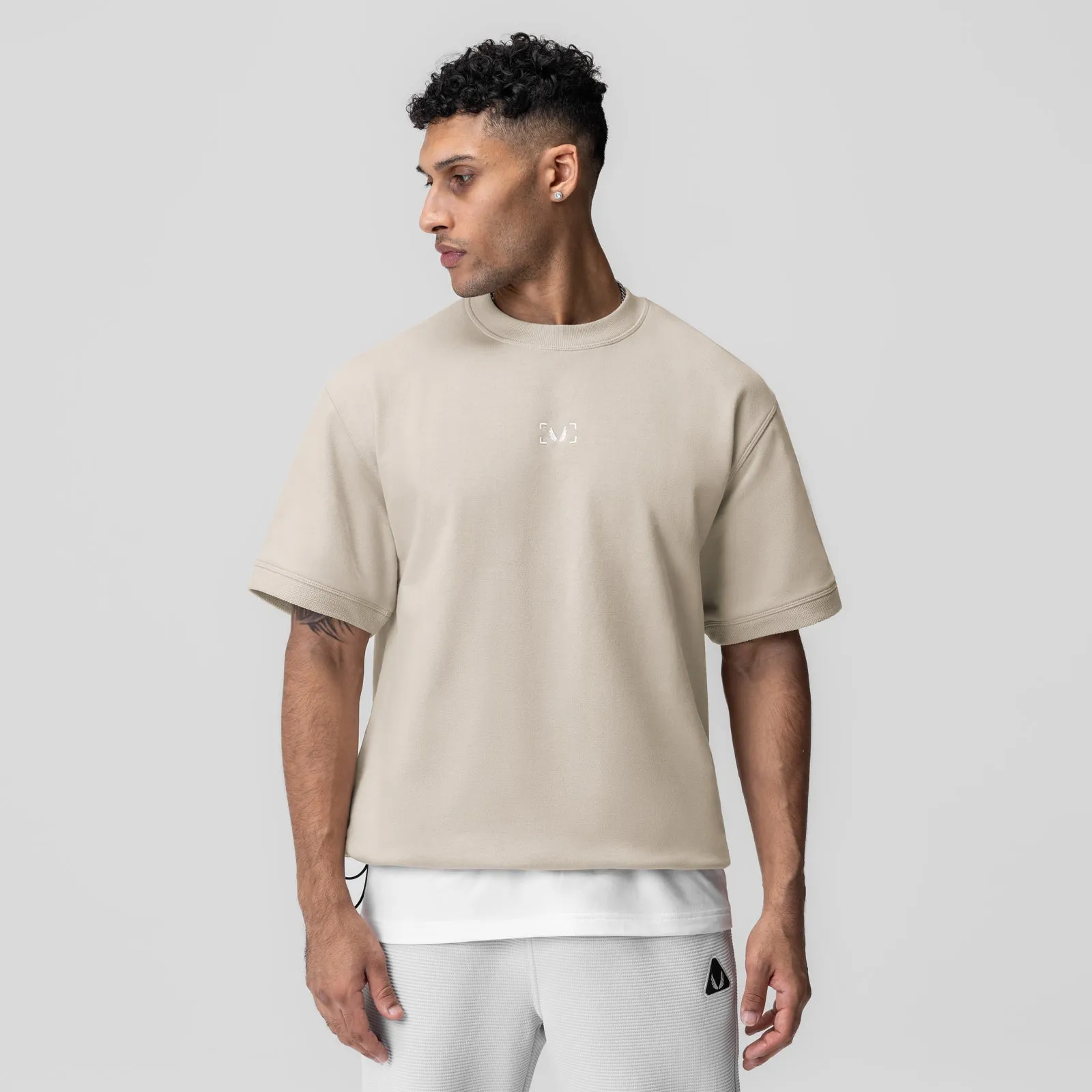 1026. Herringbone Terry Oversized Cinch Tee - Chai Yoga class