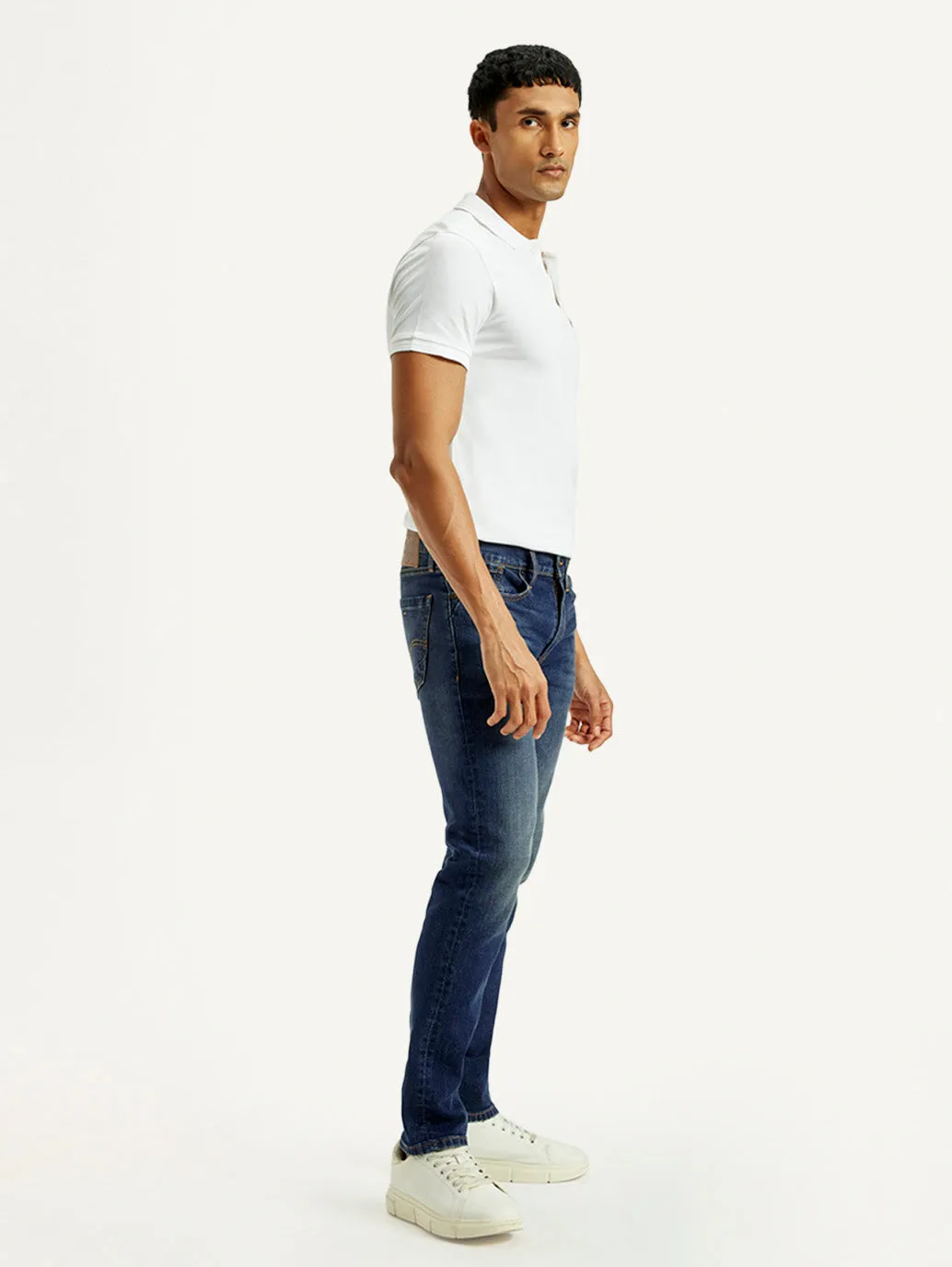 Men's Tinted 511 Med Indigo Slim Fit Mid Rise Jeans Double Layered Knees Minimalist Rainy Day Vintage Lover