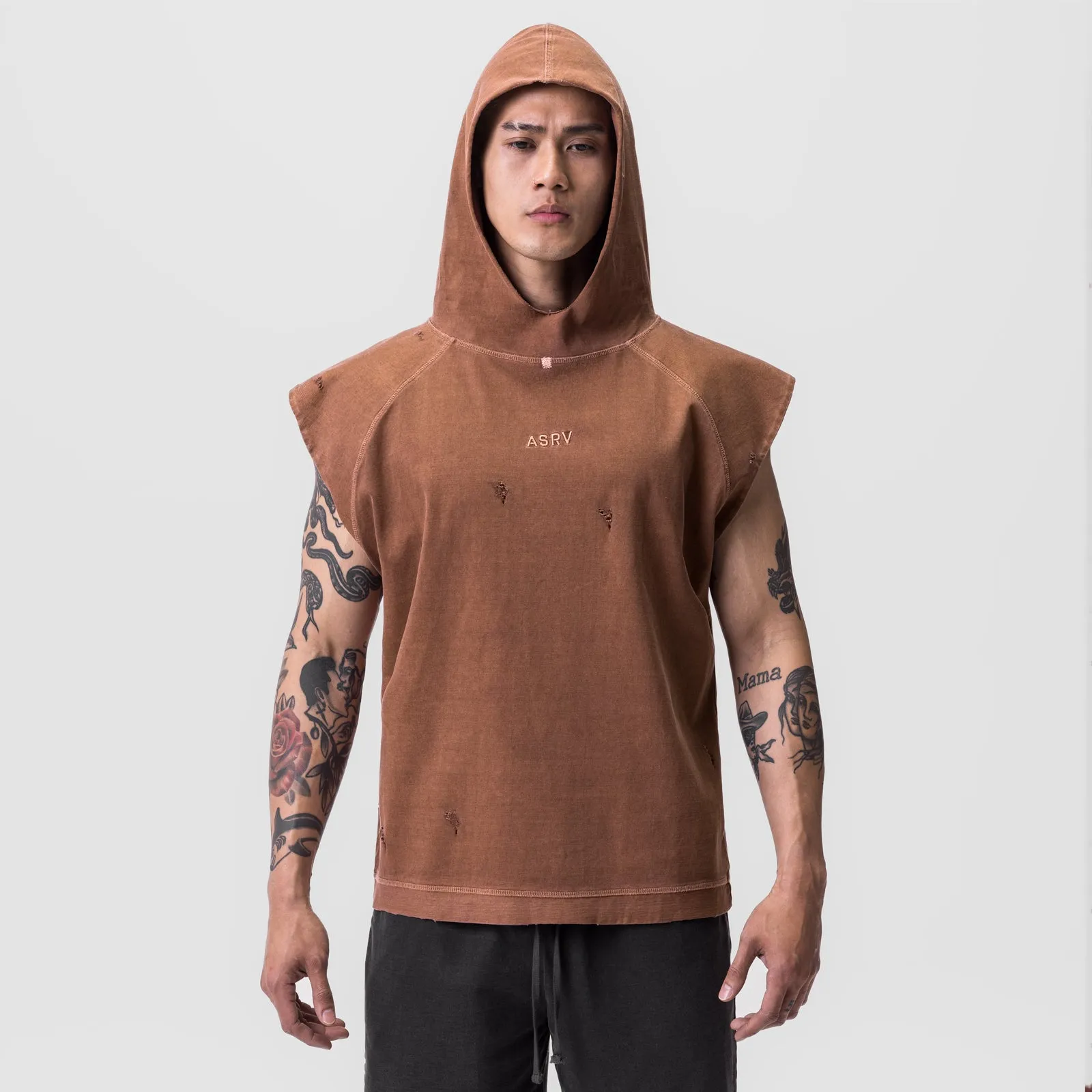 0799. Tech Essential? Cutoff Hoodie - Faded Rust Bettong like