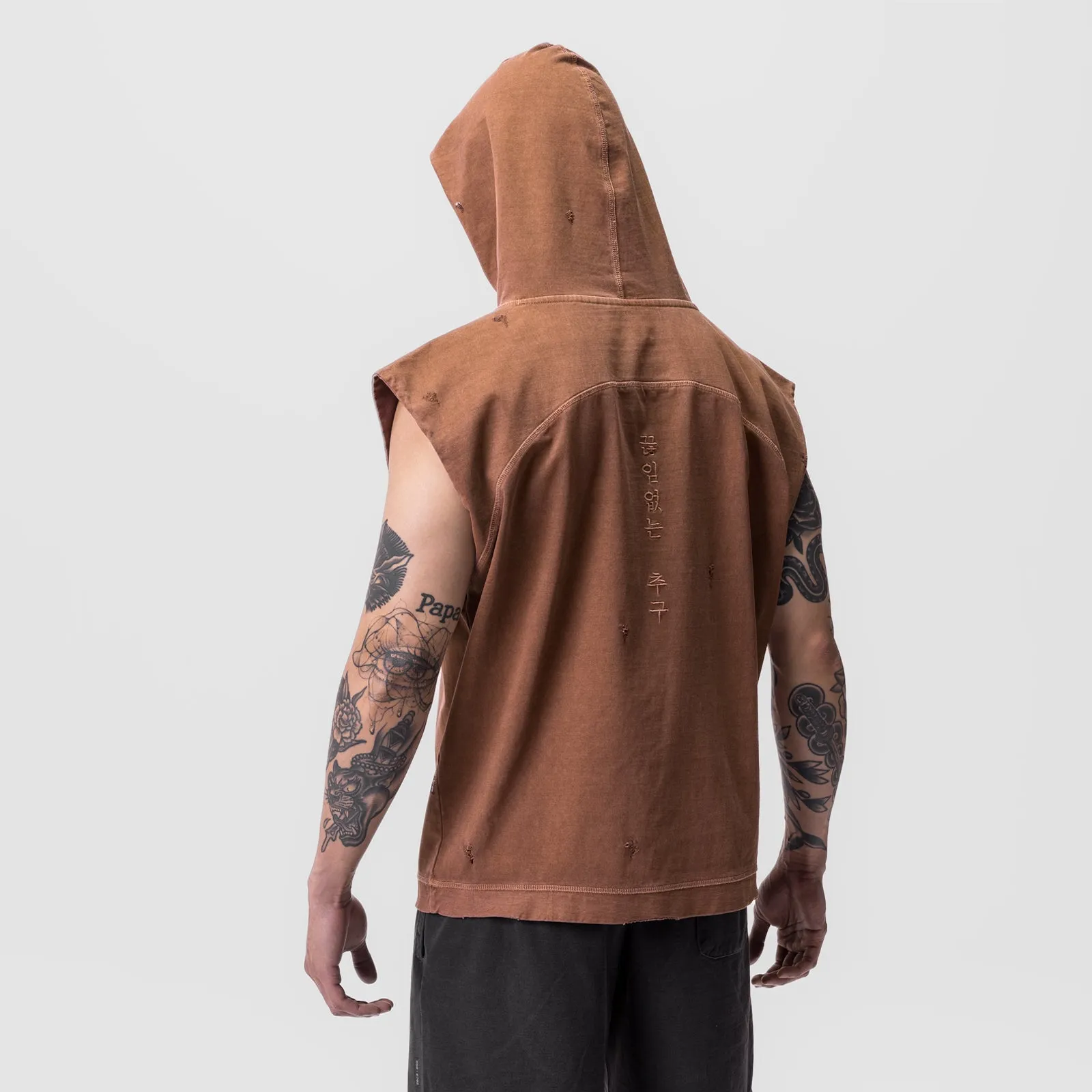 0799. Tech Essential? Cutoff Hoodie - Faded Rust Moose like Organic Cotton Blend