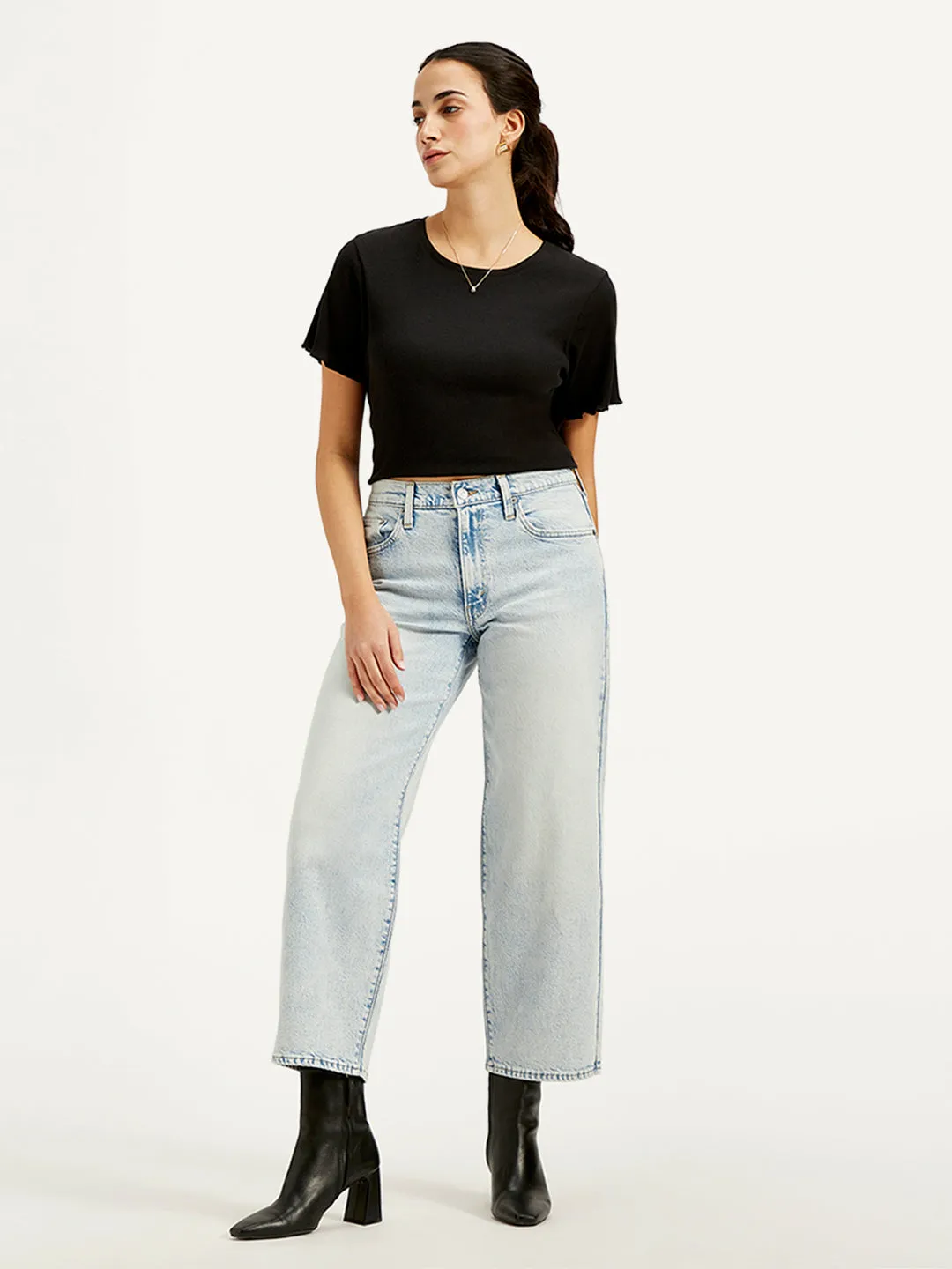 Classic Casual Eco Friendly Date Night Women's Light Blue Baggy Dad Fit Mid Rise Jeans