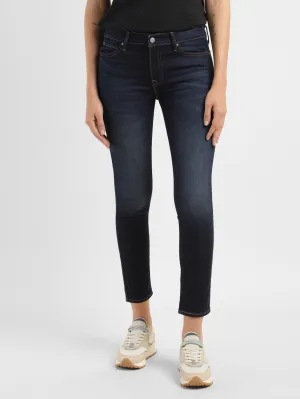 Women's 711 Blue Skinny Fit Mid Rise Jeans Elegant Bold Look Multi Layer Knee Reinforcement