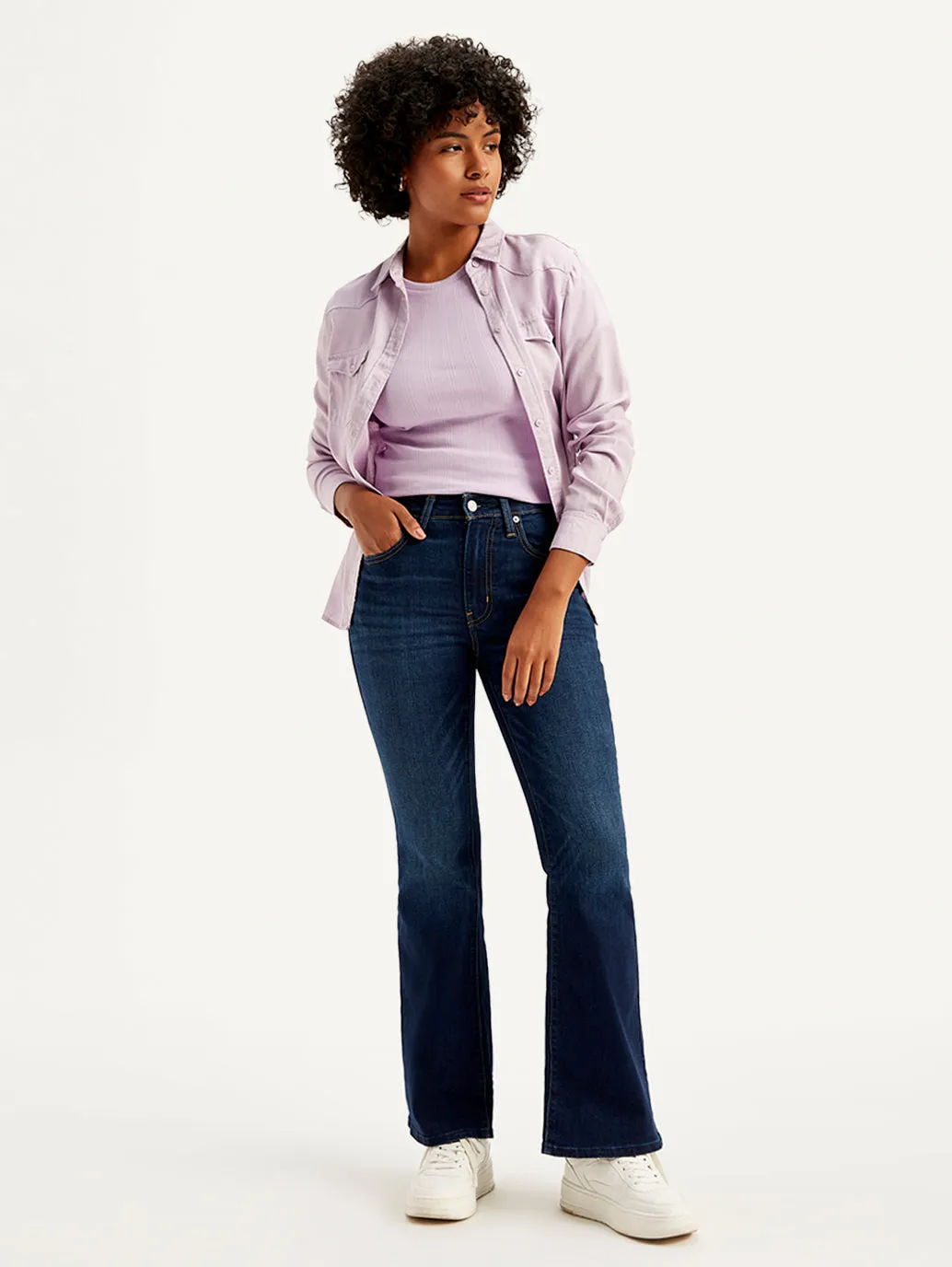 Classic Comfort Casual Daywear Women's 726 Navy Blue Flared Fit Mid Rise Jeans