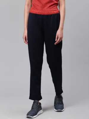 Alcis Women Navy Blue Slim Fit Solid Training or Gym Track Pants Cozy Fit