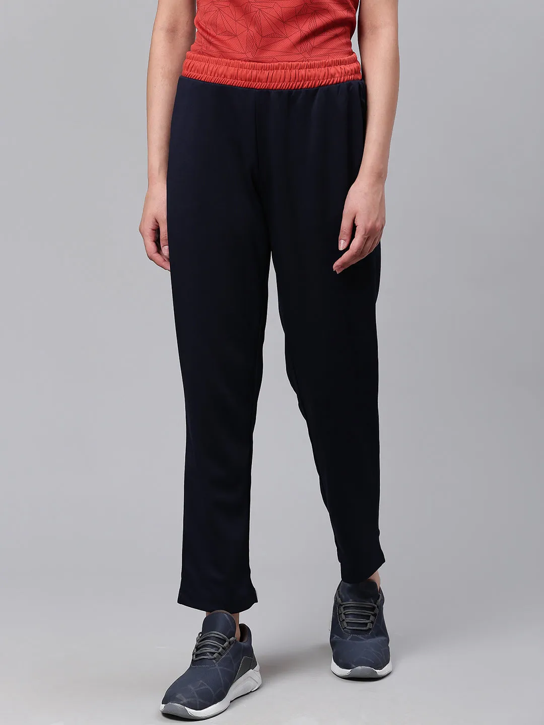 Alcis Women Navy Blue Slim Fit Solid Training or Gym Track Pants Cozy Fit