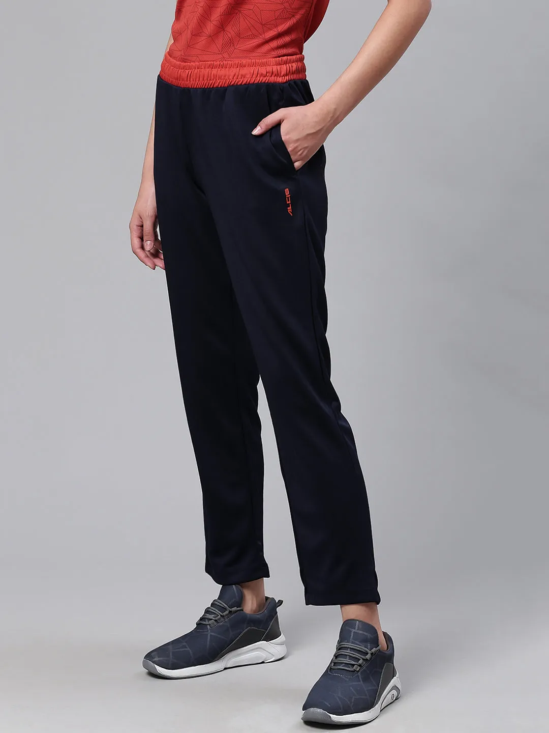 Alcis Women Navy Blue Slim Fit Solid Training or Gym Track Pants Effortless Style