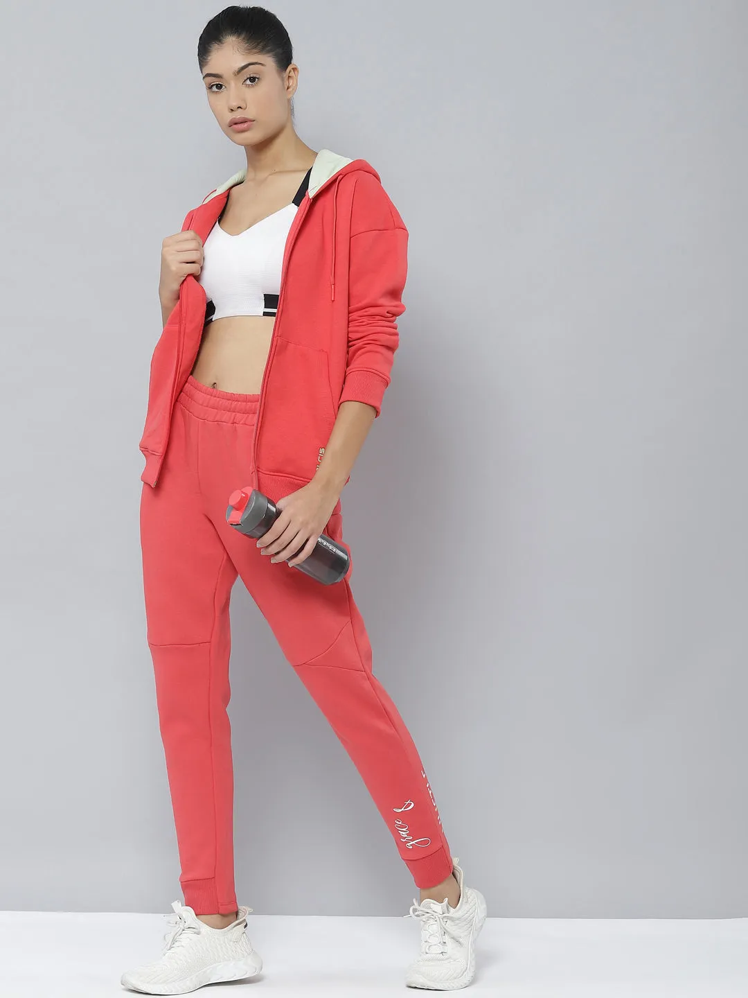 Eco Friendly Dyeing Alcis Women Red Typography Printed Slim Fit Sports Joggers