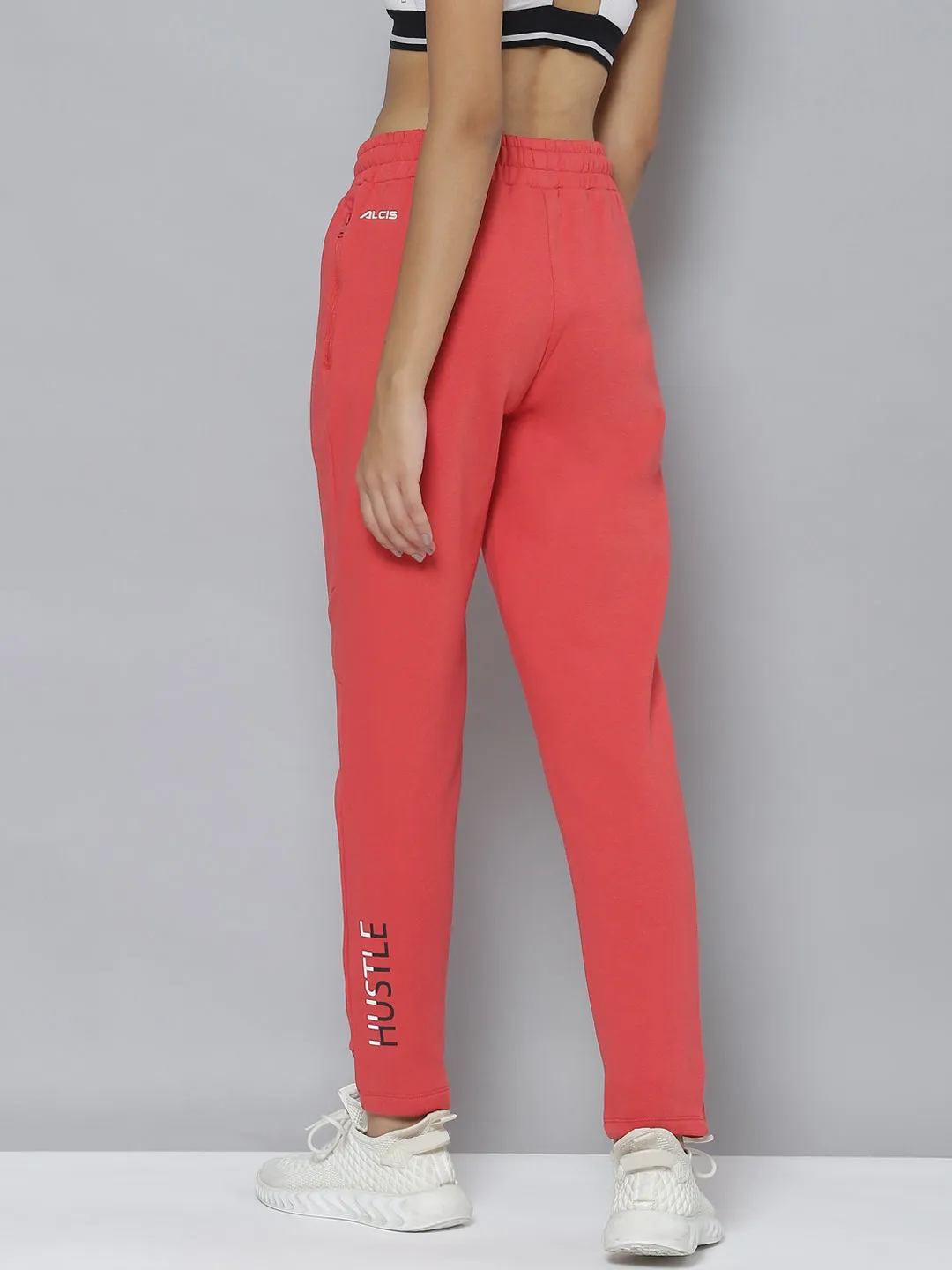 Sweat Wicking Lining Alcis Women Red Typography Printed Slim Fit Sports Joggers