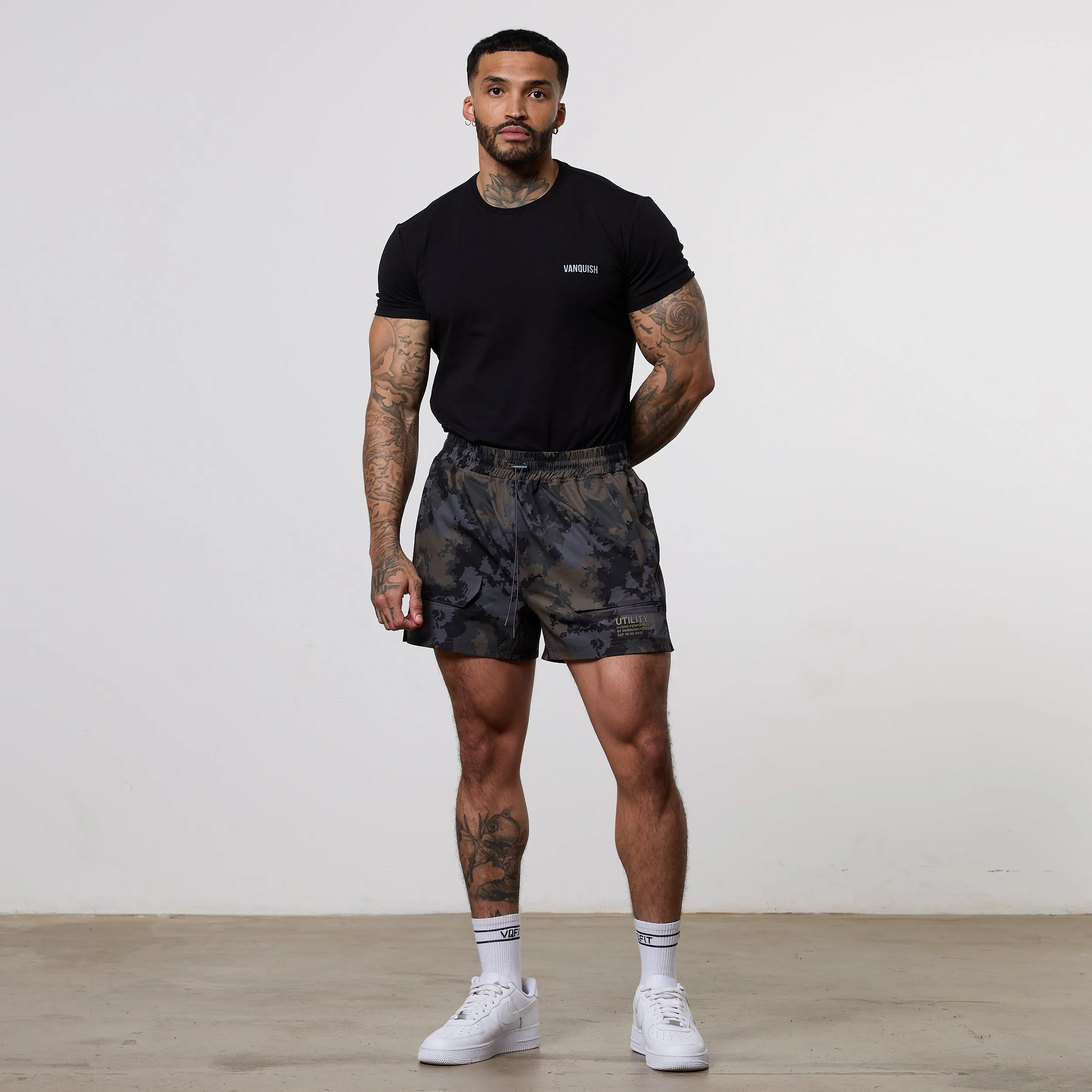 Vanquish Utility Brown Camo 4" Shorts Four Way Stretch Quick Adjust Fit