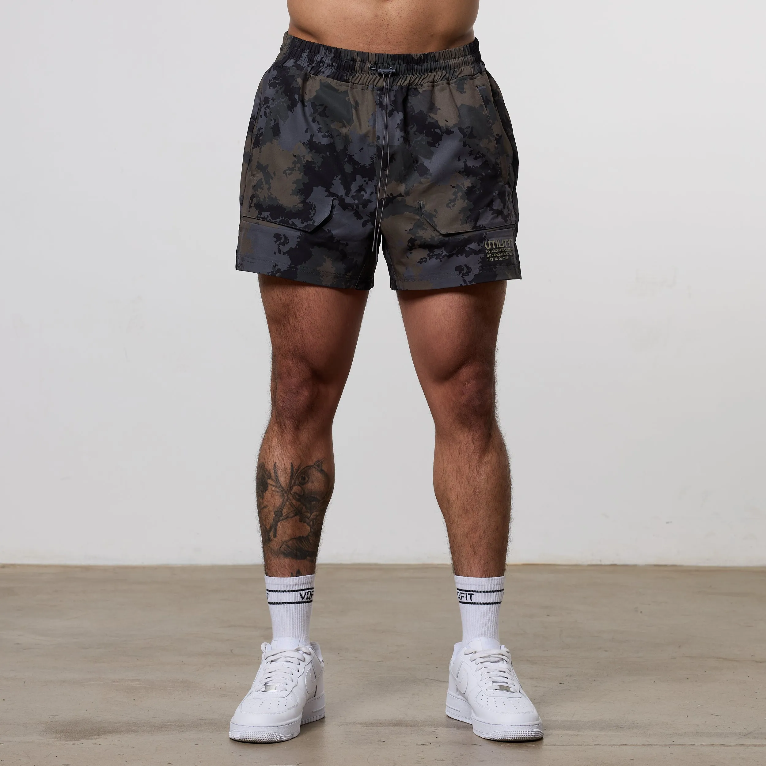 Day Fit Wind Resistant Material Vanquish Utility Brown Camo 4" Shorts
