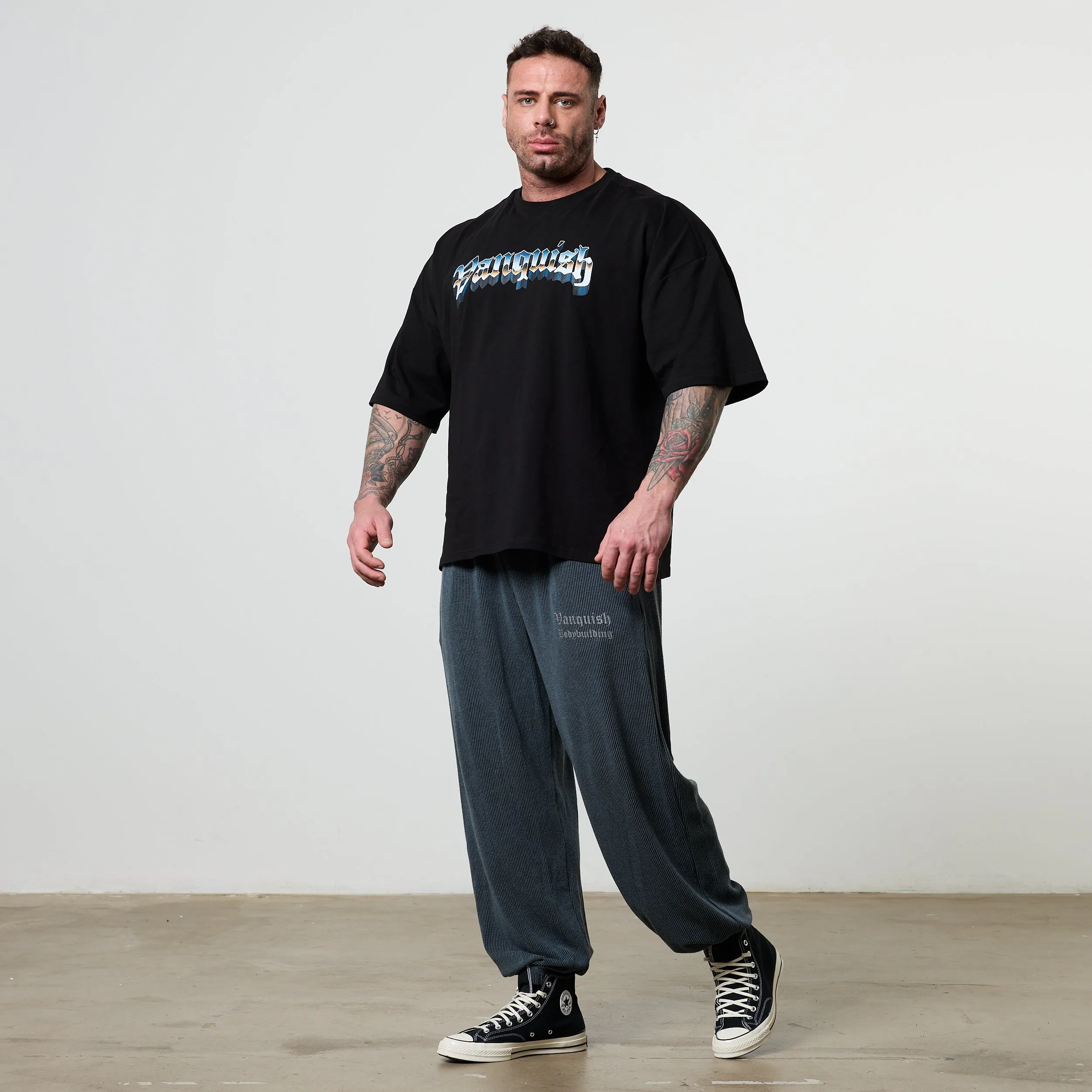 Vanquish Olympus Black Poseidon Oversized Boxy T Shirt Daily Comfort Style color blocking
