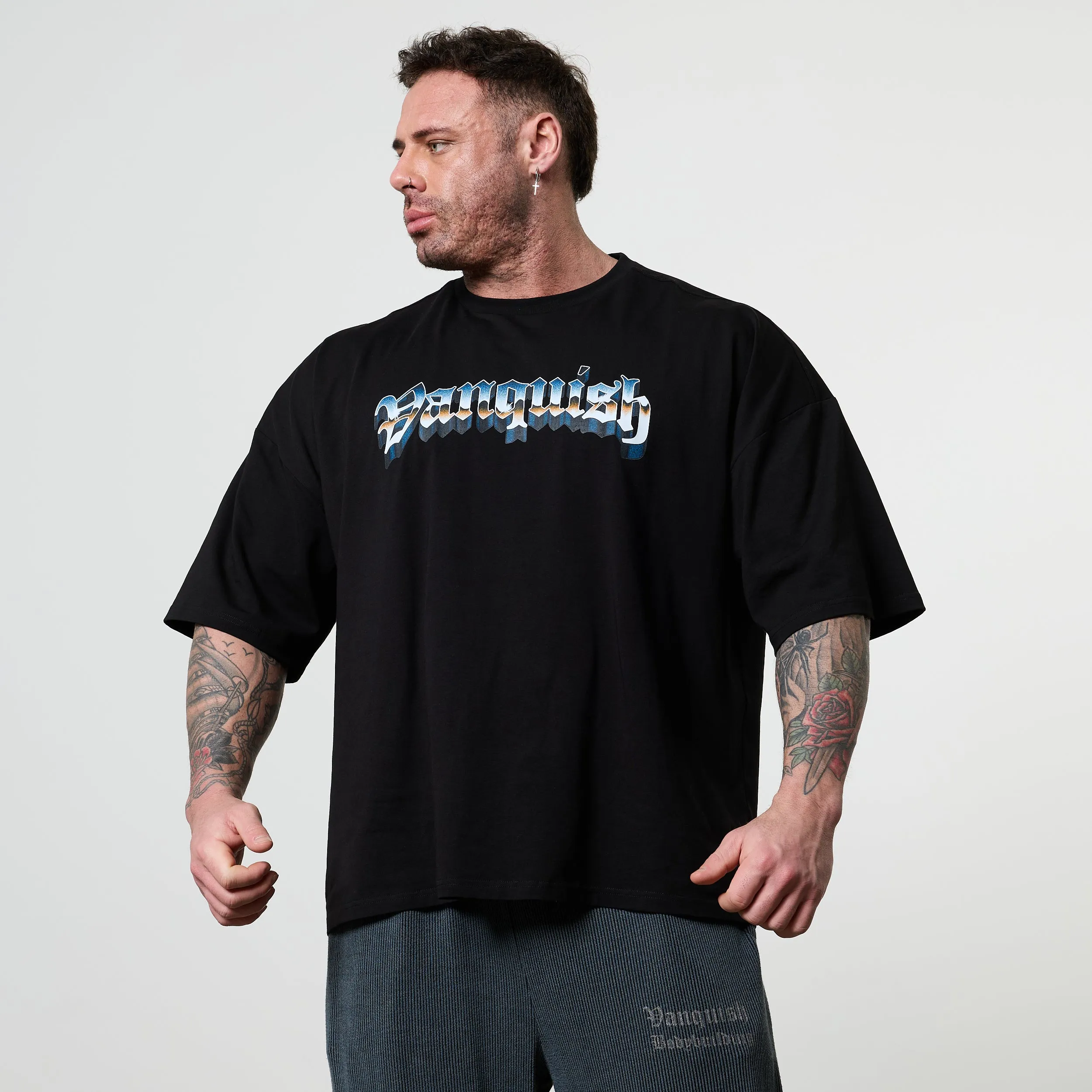 Vanquish Olympus Black Poseidon Oversized Boxy T Shirt Structured silhouette Effortless Look