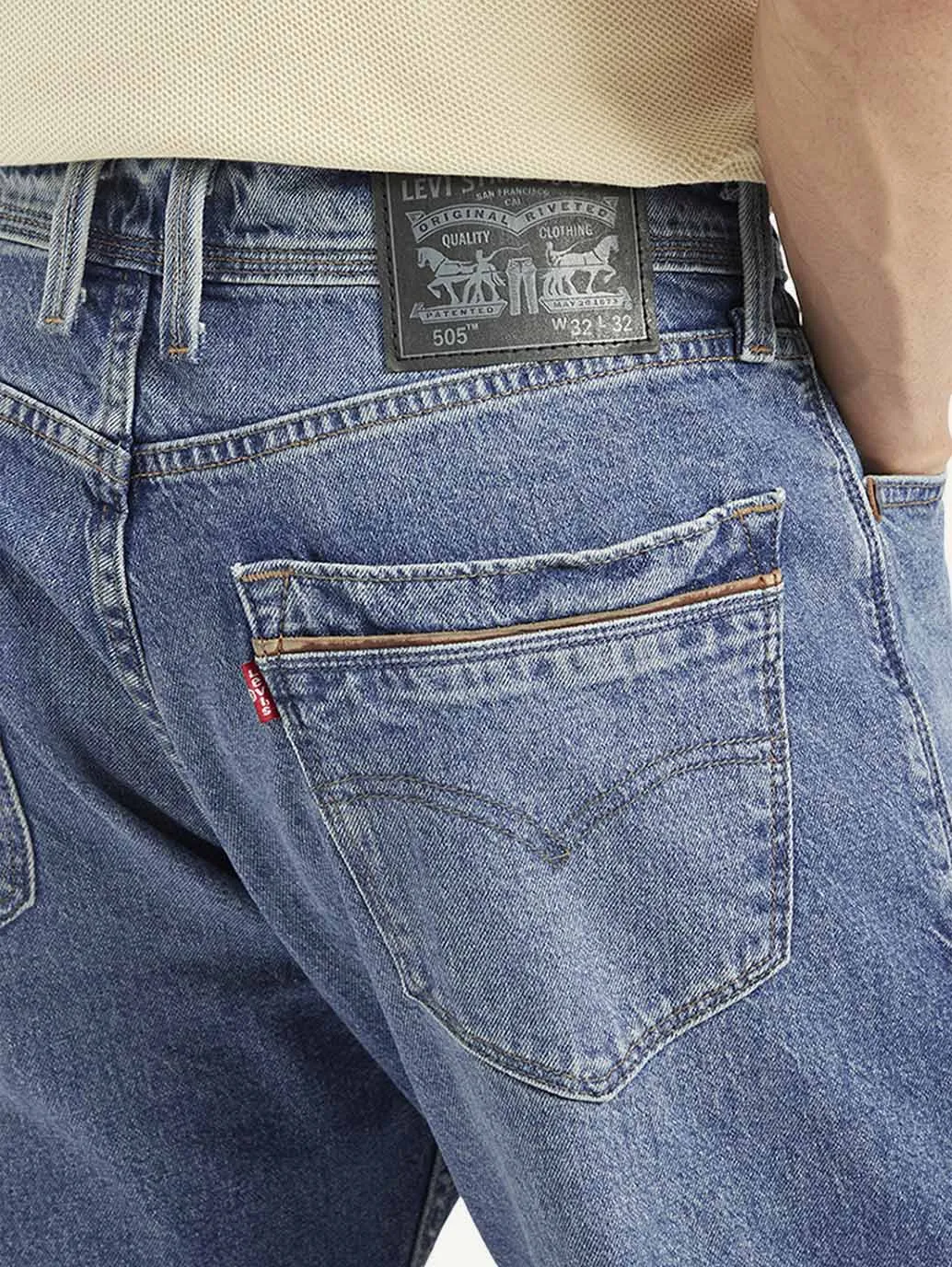 Men's 505 Blue Straight Fit Mid Rise Jeans Breathable Feel