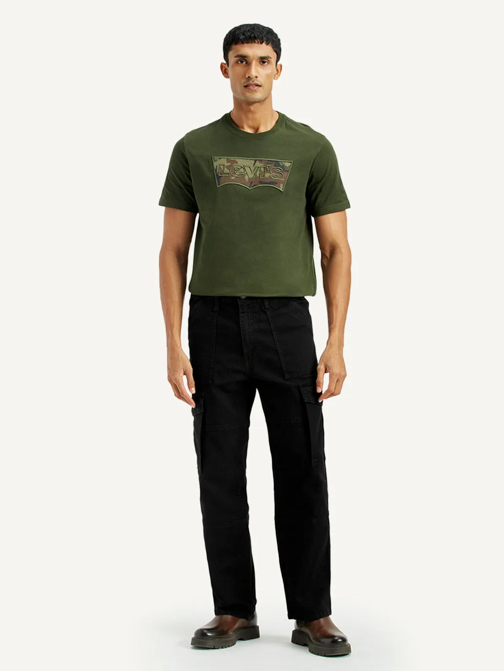 Neat And Easy All Season Fabric Weight Men's 568 Black Loose Fit Mid Rise Cargo Jeans