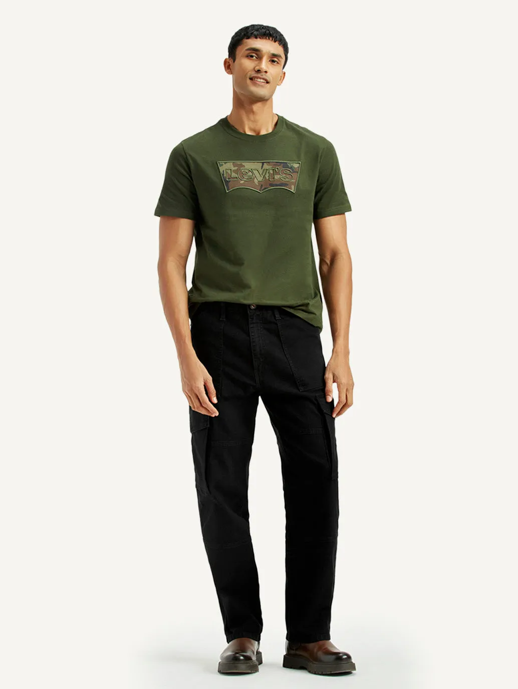 Classic Wear Street Fashion Men's 568 Black Loose Fit Mid Rise Cargo Jeans
