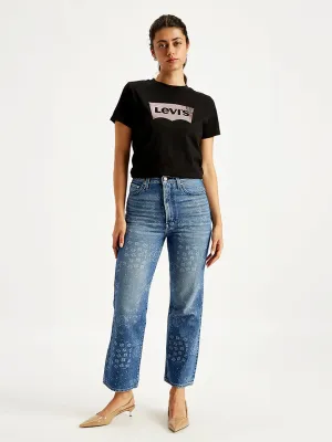 Women's Blue Ribcage Cropped Bootcut Fit High Rise Jeans Natural Look
