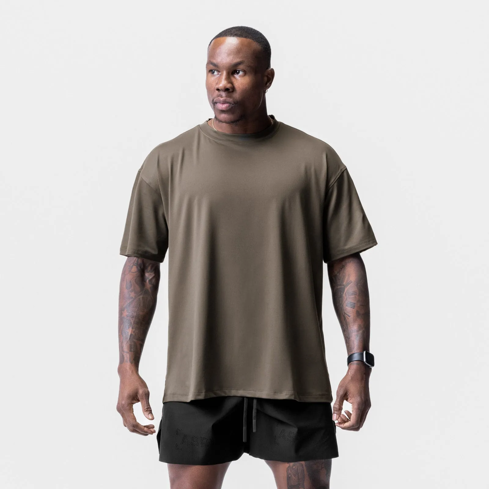 Odor Resistant Treatment 0715. Core Mesh Oversized Tee - Deep Taupe