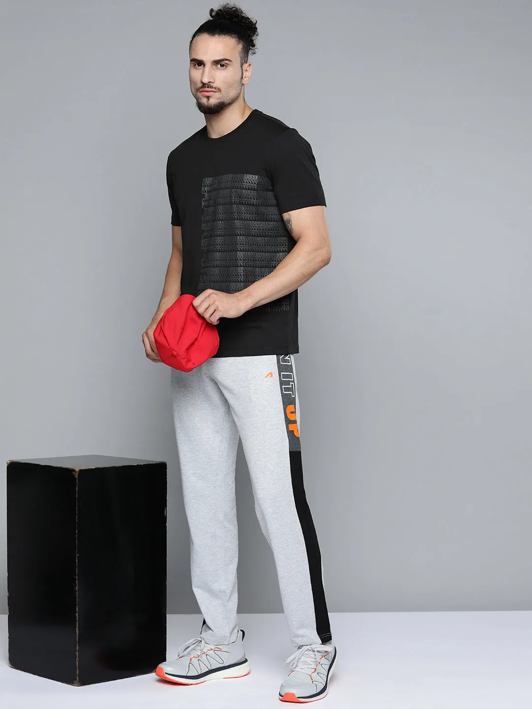 Fable Core Alcis Men Black White Typography Printed Slim Fit Training or Gym T-shirt