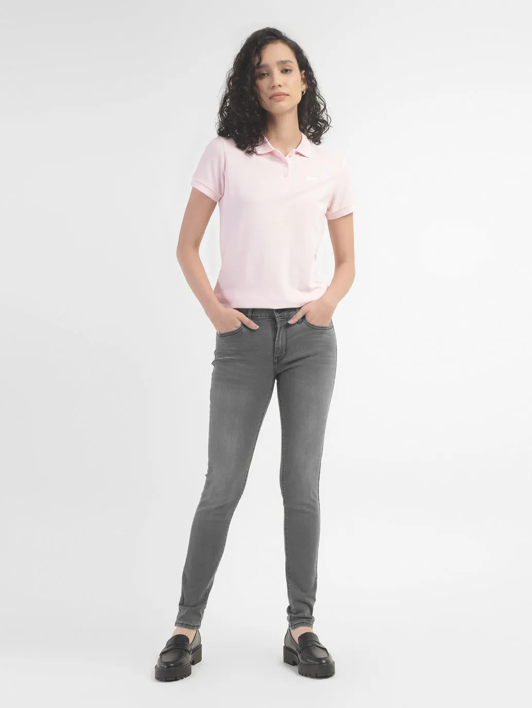 Textured Family Style Autumn Days Anti Slip Waistband Women's 711 Grey Skinny Fit Mid Rise Jeans