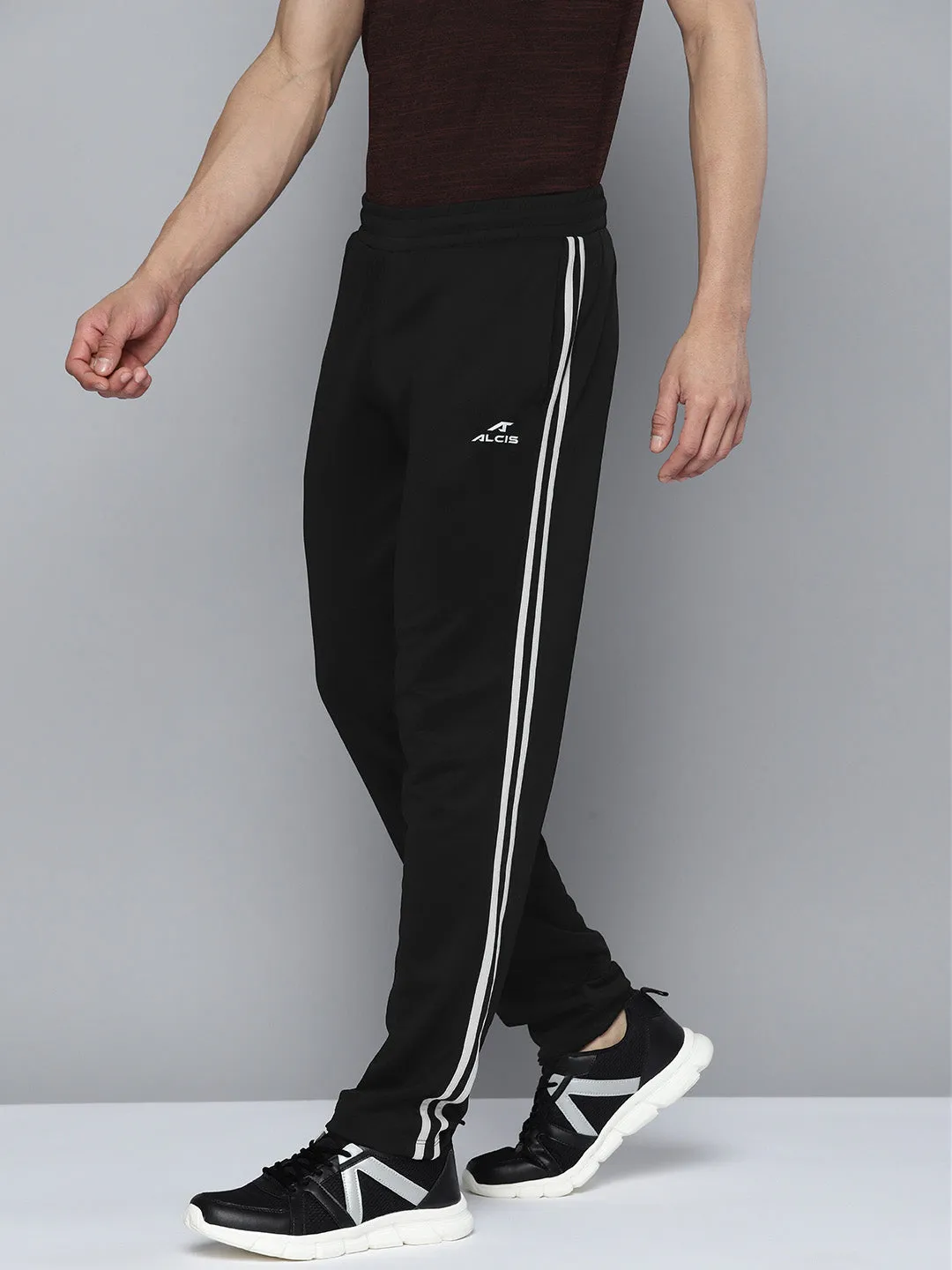 Alcis Men Black Solid Track Pants Work Friendly Cropped hem