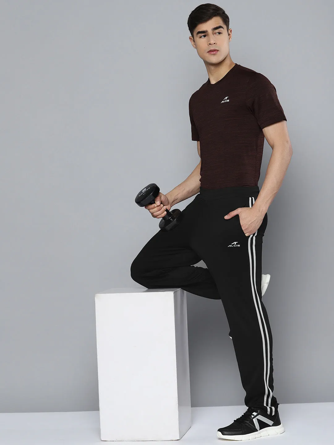 Alcis Men Black Solid Track Pants Wide Leg