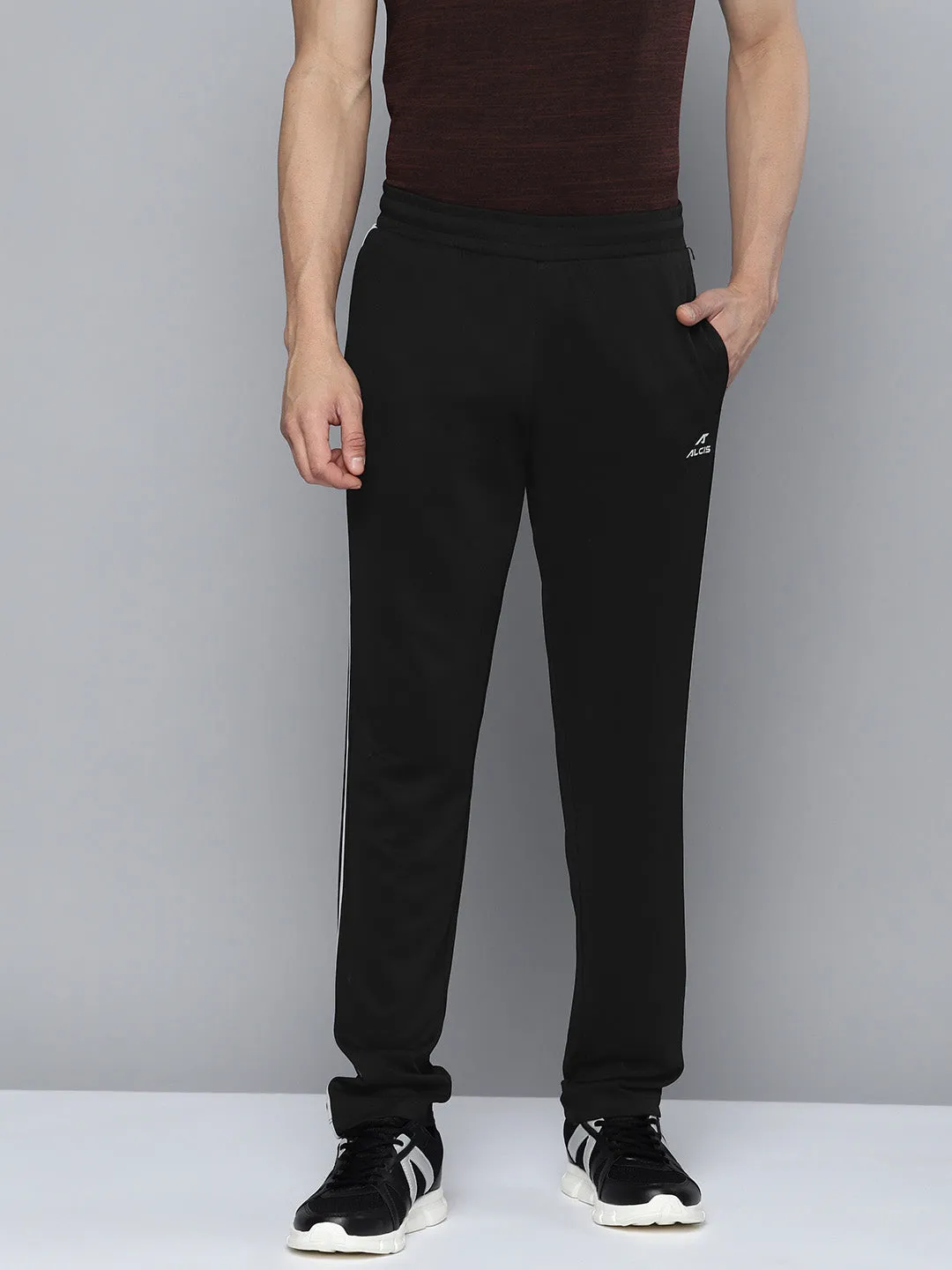 Alcis Men Black Solid Track Pants Raw edge Rayon drape