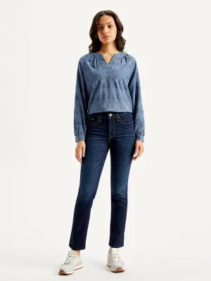 Smart Basic Women's 312 Navy Blue Straight Fit Mid Rise Jeans