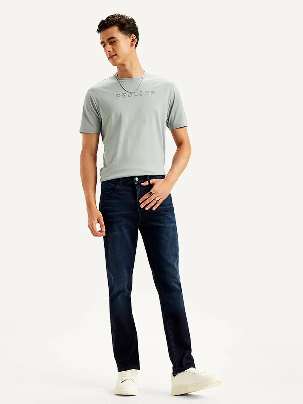 Plain style Work Outfit Men's Redloop 511 Navy Blue Slim Fit Mid Rise Jeans