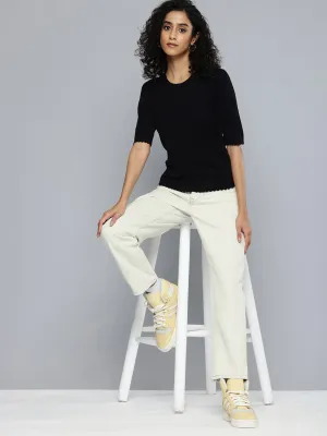 Family Style Casual Work Meeting Women's 501 Off White Straight Fit High Rise Jeans