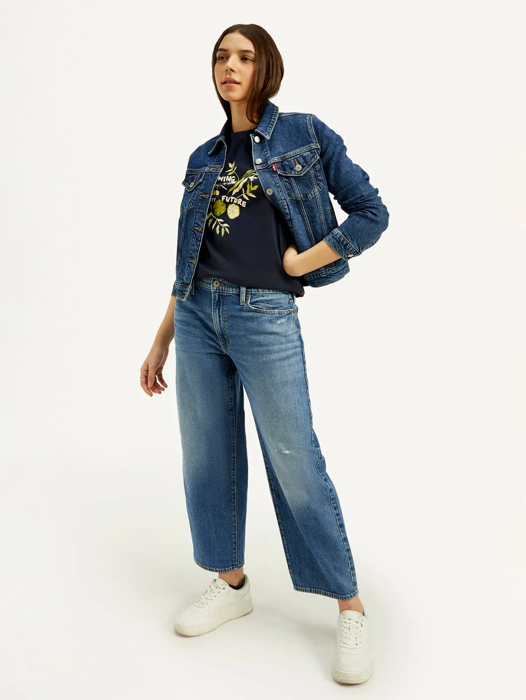 Women's Blue Baggy Dad Fit Mid Rise Jeans Layer Essential