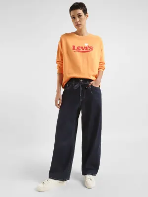 Women's Blue XL Balloon Loose Fit High Rise Jeans Refined Detail