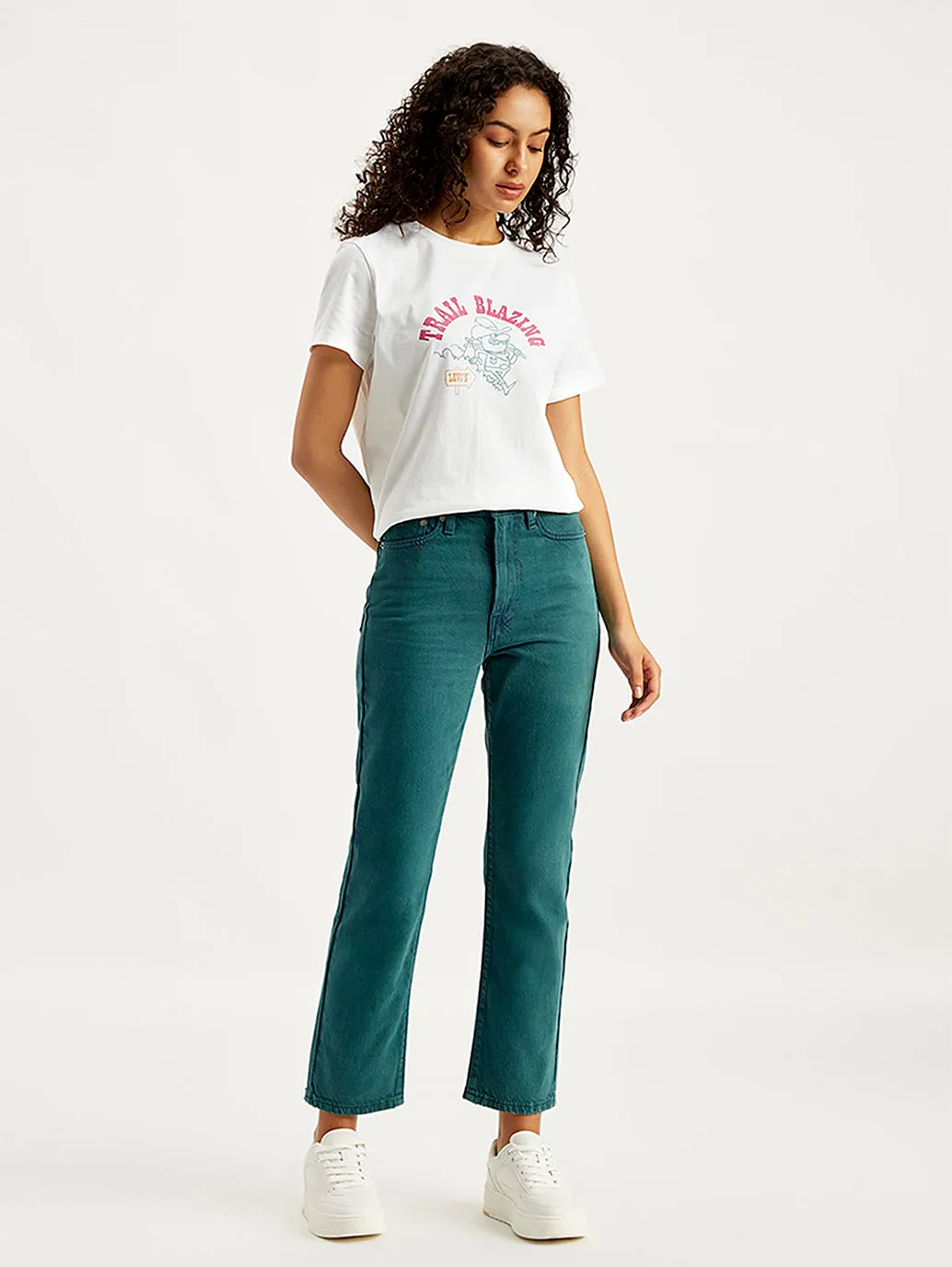 Affordable Unisex Wear Trendy Sunny Vibes Women's Teal Green Wedgie Straight Fit Mid Rise Jeans
