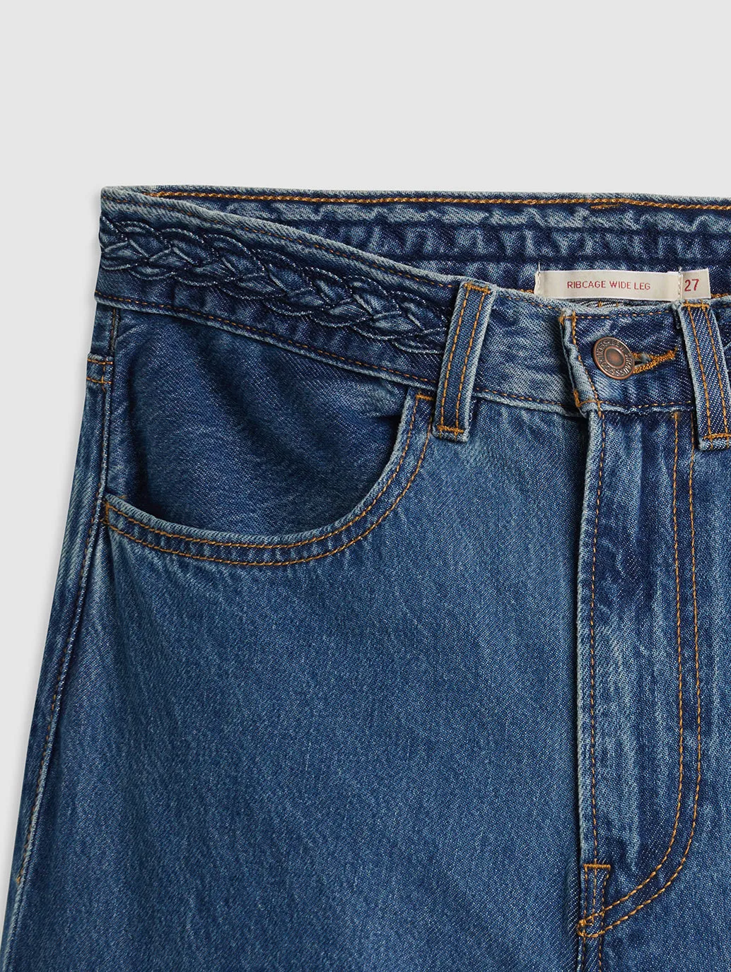 Loose Modern Minimalist Women's Blue Ribcage Bell Bottom Wide Leg Fit High Rise Jeans