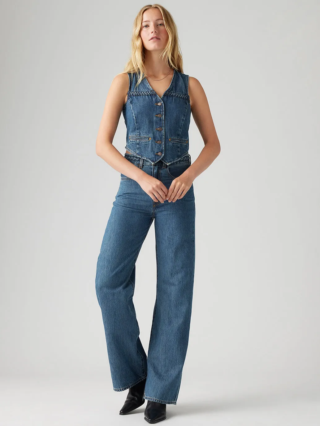 Quick Match Women's Blue Ribcage Bell Bottom Wide Leg Fit High Rise Jeans