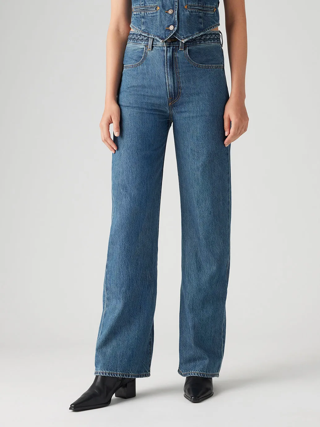 Timeless Feel Outfit Combo Women's Blue Ribcage Bell Bottom Wide Leg Fit High Rise Jeans