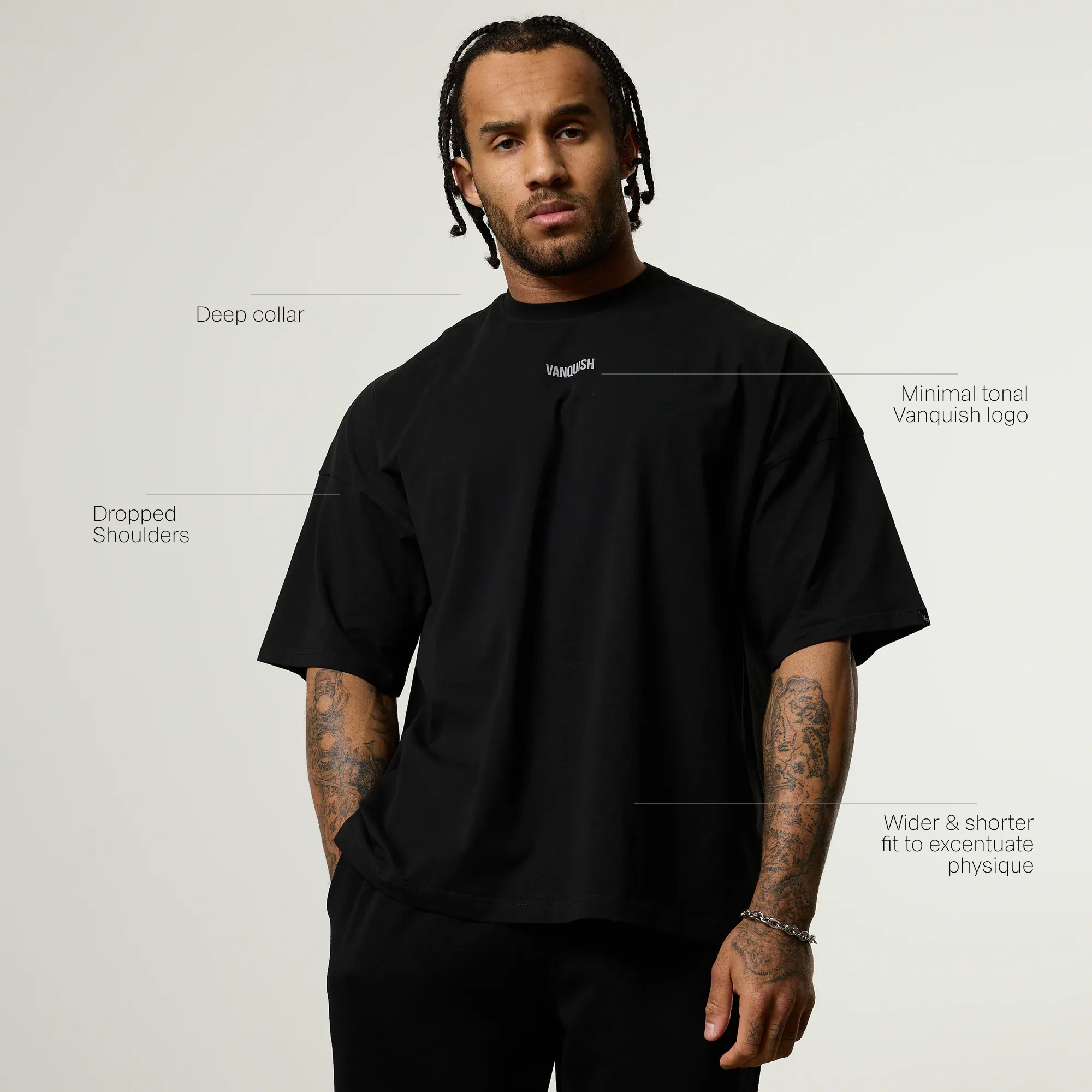 Vanquish Essential V2 Black Oversized Boxy T Shirt Gym workout