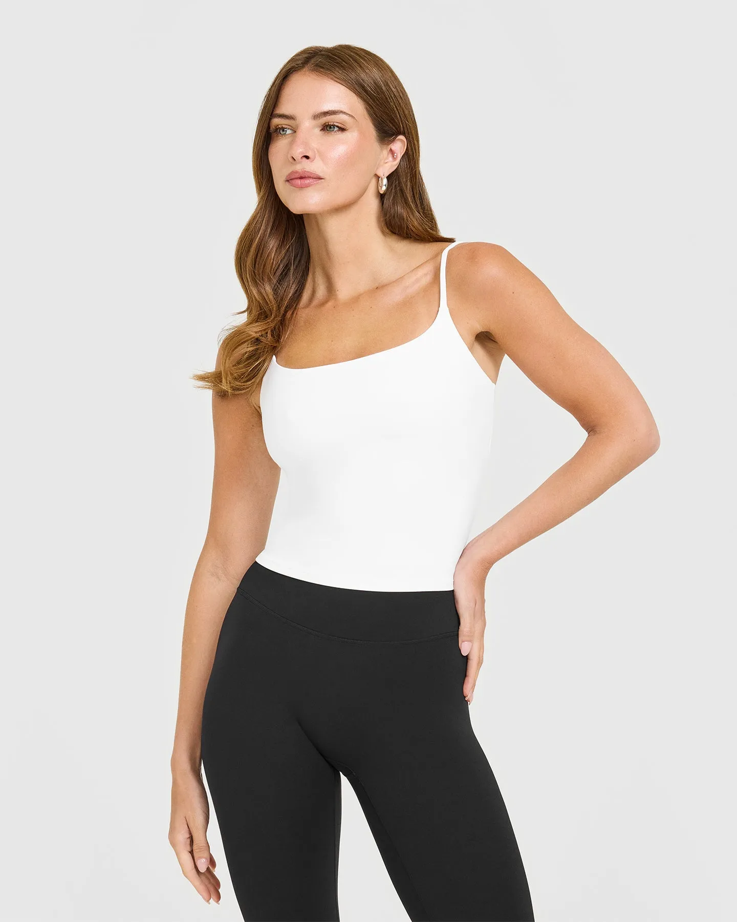 ShapeRetention Collar SoftMotion? Strappy Mid Vest with Built in Bra Shelf | White Music Mood QuickReleaseClosure