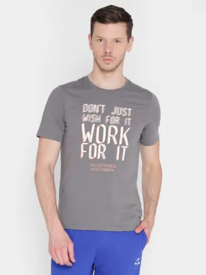 Alcis Men Grey Printed Round Neck T-shirt Smart Casual Storm Core