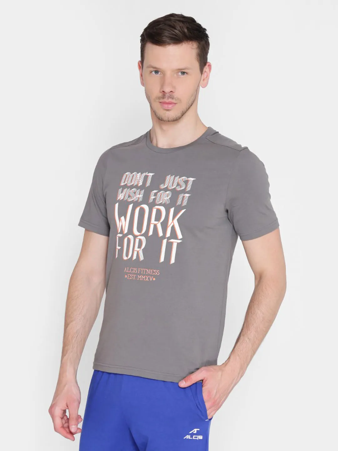 Alcis Men Grey Printed Round Neck T-shirt OdorControl Technology