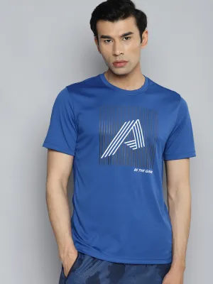 Alcis Men Blue Typography Printed Slim Fit Training or Gym T-shirt Brunch Fit AbrasionResistantClothing