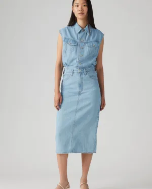 Levi's? Womens Iconic Sleeveless Midi Dress - Wrapped in Blue Textured Family Style Autumn Days Minimalist Trendy Everyday