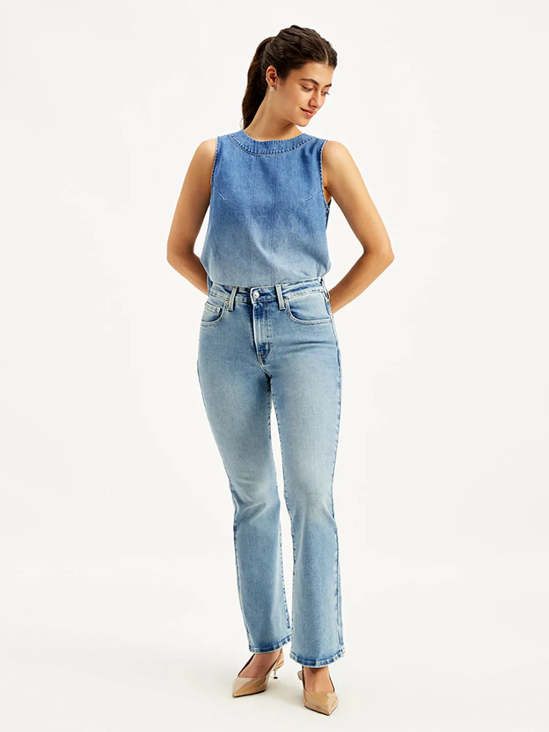 Women's 726 Blue Flared Fit Mid Rise Jeans All Day Comfort