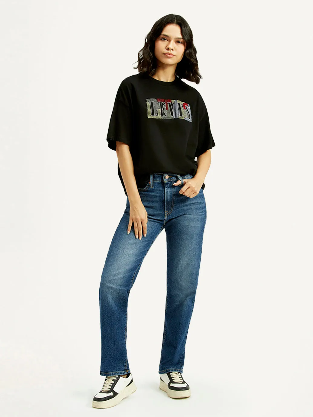 Women's Blue Wedgie Straight Fit Mid Rise Jeans Neutral Outfit Piece Artist Vibe Everyday