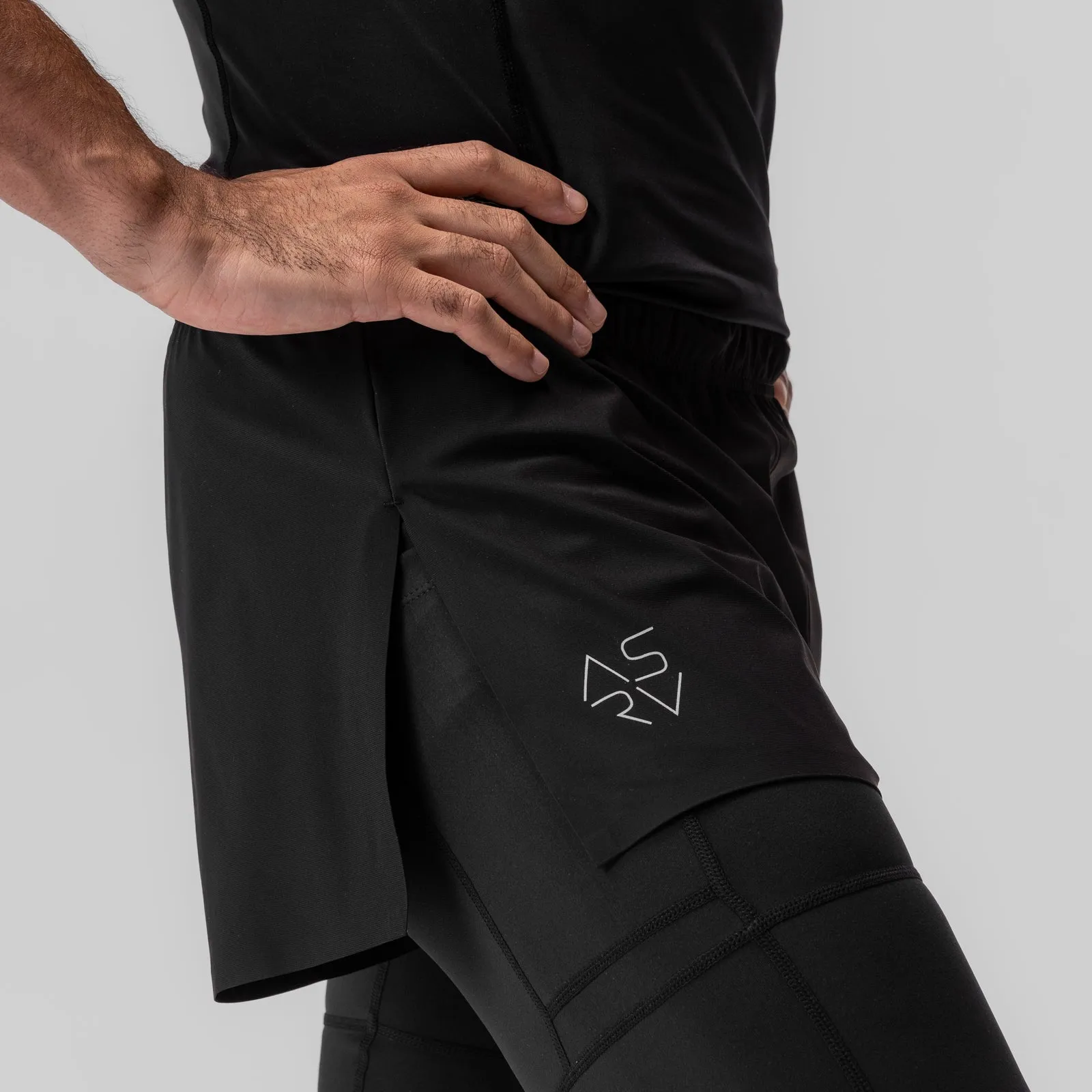 0911. Tetra-Lite? 2-in-1 High Split Legging Short - Black "Cyber"/Black Summer Fun ReinforcedPockets